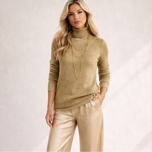 Lauren Ralph Lauren Women's Turtleneck Sweater Small Gold Metallic Ribbed Knit